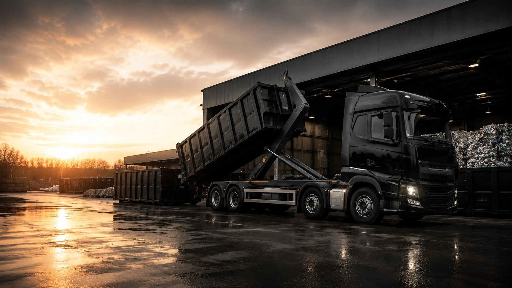 UNDERDOGS Abrollkipper setzt einen Container ab